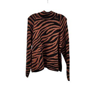 Ann Taylor Zebra Print Knit Sweater Mock Neck Multicolor Glitter Size Large